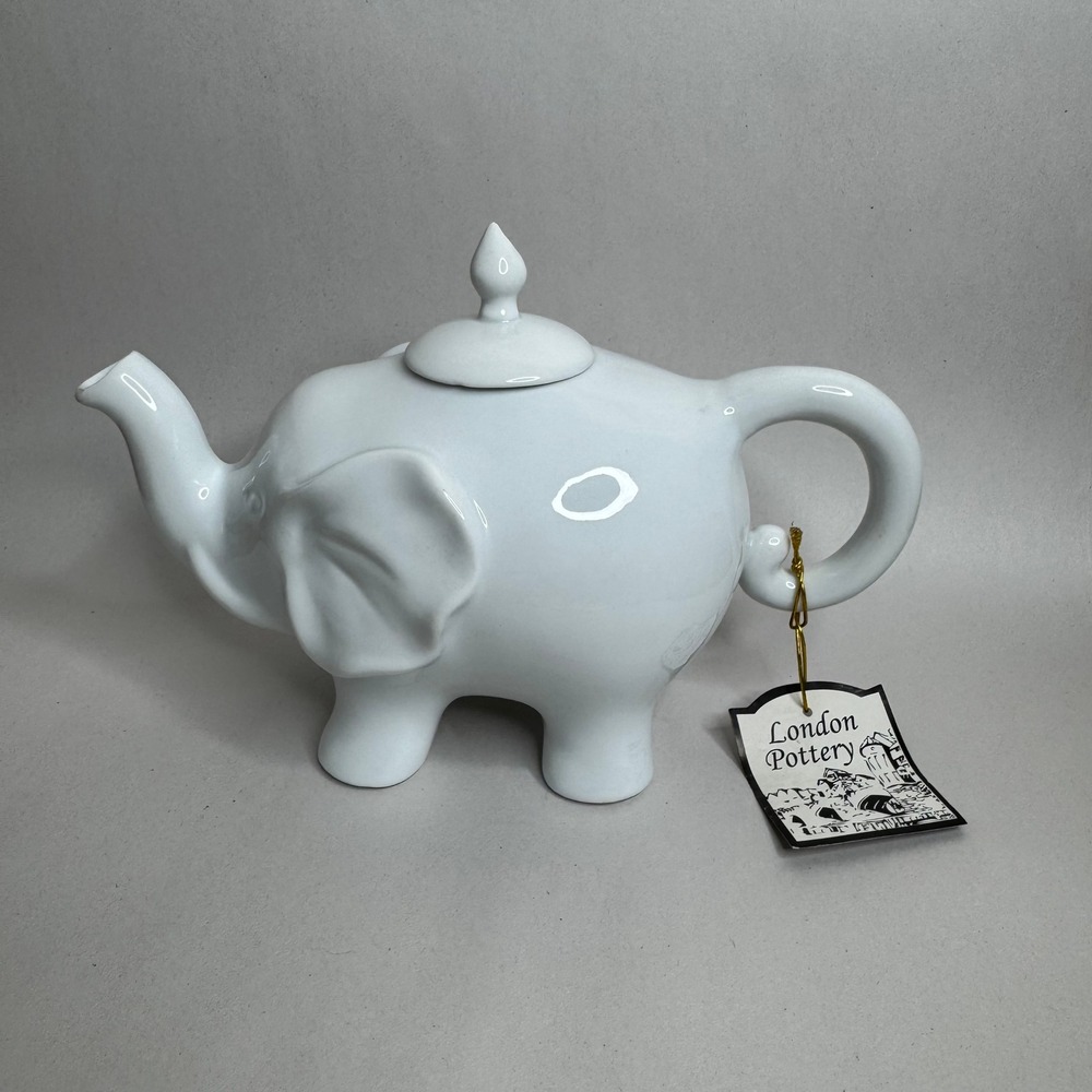 London‎ Pottery White Ceramic Elephant Teapot With Lid